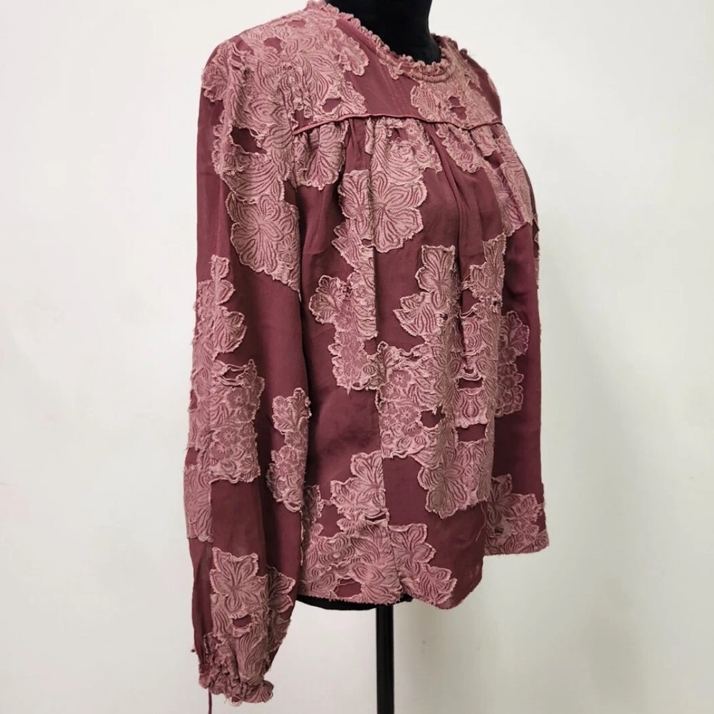 WILFRED | Aritzia Lourdes Floral Embroidered Long Sleeve  Mauve Blouse Size S - Picture 5 of 13